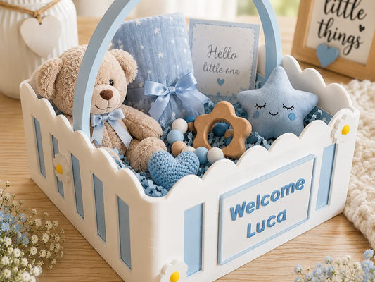 Gepersonaliseerd Baby Mandje met Naam – 3D Geprint